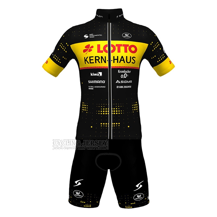 2022 Cycling Jersey Lotto-kern Haus Black Yellow Short Sleeve and Bib Short